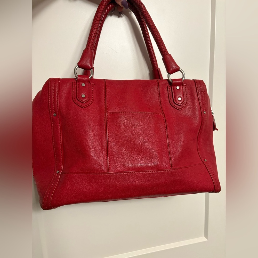 Elegant SIGNED Cole Haan Red Leather Handbag with Tassel